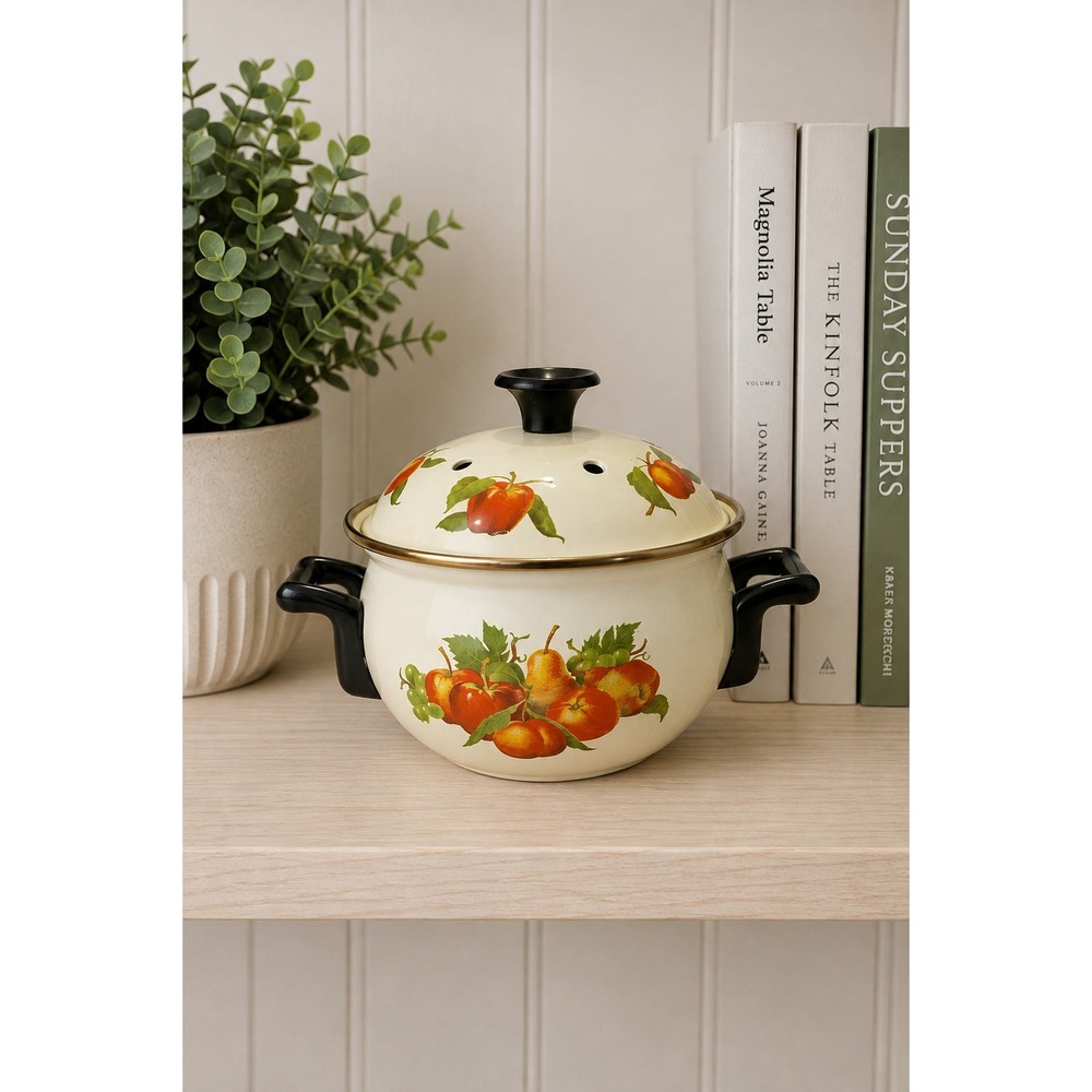 Vintage Enamel Potpourri Simmer Pot Fruit Vented Lid Cottagecore Farmhouse Decor